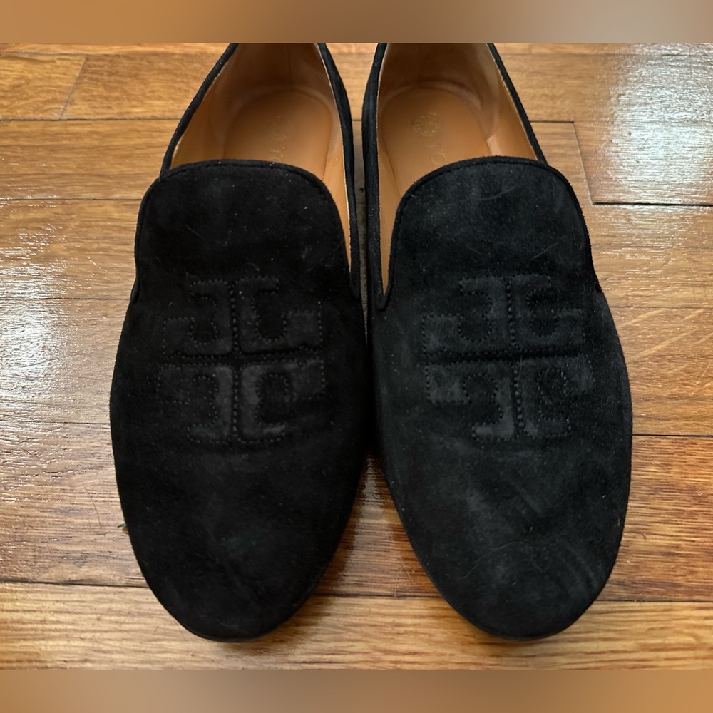Tory Burch Black Sued Smoking Loafers